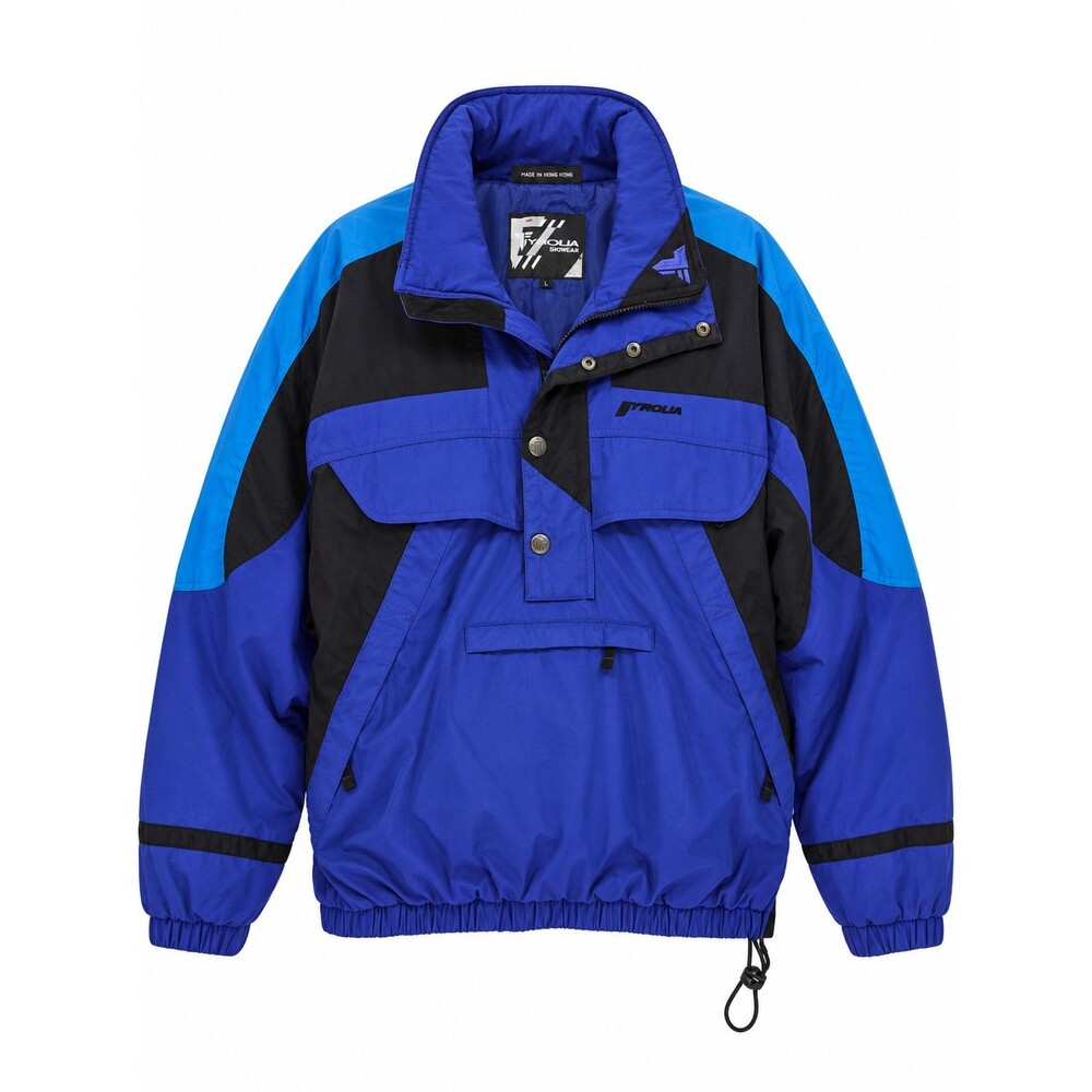 Vintage 90s Tyrolia Ski Jacket Men's L Blue Black Colorblock Pullover Anorak